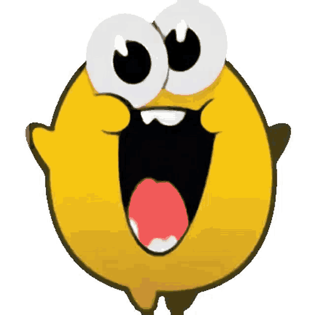 a yellow cartoon smiley face with big eyes and a red tongue .