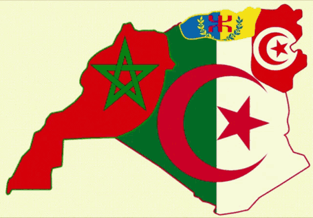 a map of a country with flags on it including algeria and tunisia