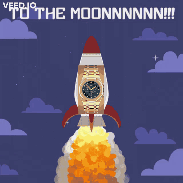 an illustration of a rocket with the words " to the moonnnnn " on it