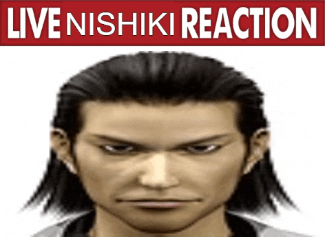 a close up of a man 's face with the words live nishiki reaction below it