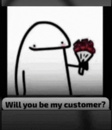 a cartoon character is holding a bouquet of roses and says `` will you be my customer '' .