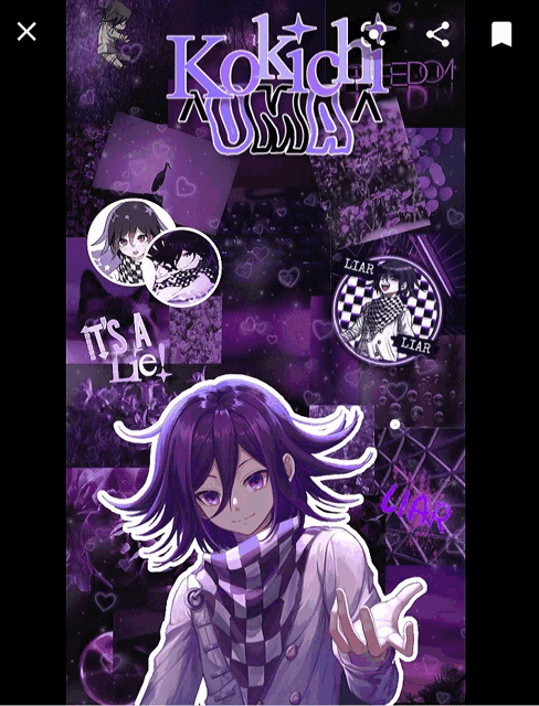 a collage of images with the word kokichi written on it