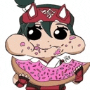 a cartoon character is eating a donut with sprinkles on it .