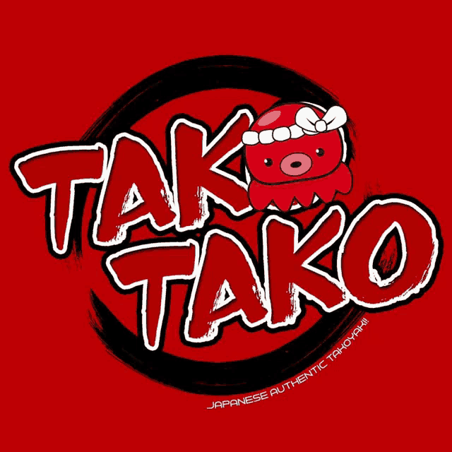 a japanese authentic takoyaki logo with a red octopus