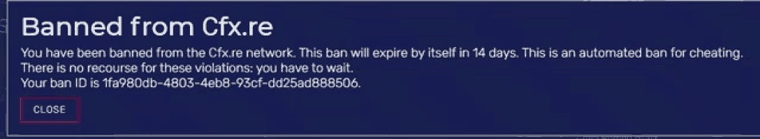 a blue screen with the words banned from cfx.re