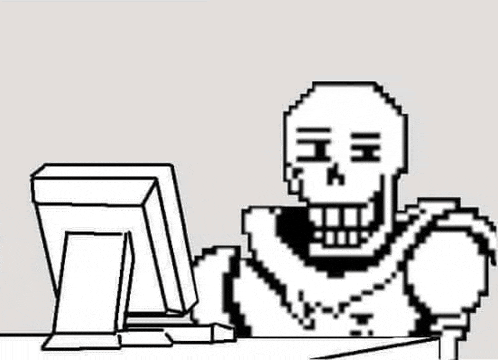 a pixel art drawing of papyrus sitting in front of a computer screen .