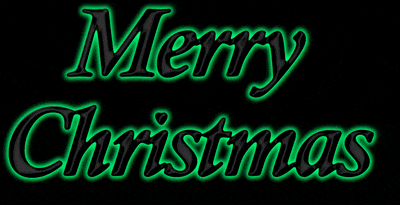 the word merry christmas is glowing in green