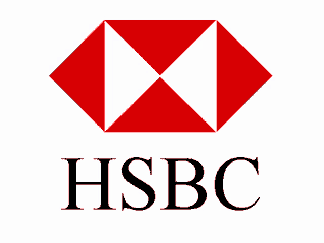 a logo for hsbc with a red and white triangle