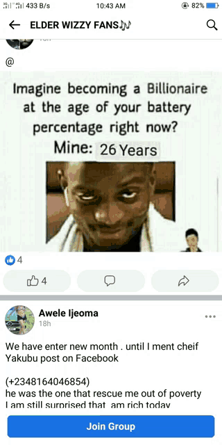 a screenshot of a facebook page with a meme about becoming a billionaire