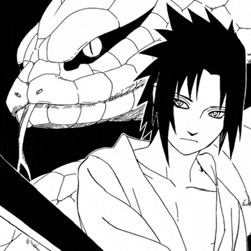 a black and white drawing of a man standing next to a snake .