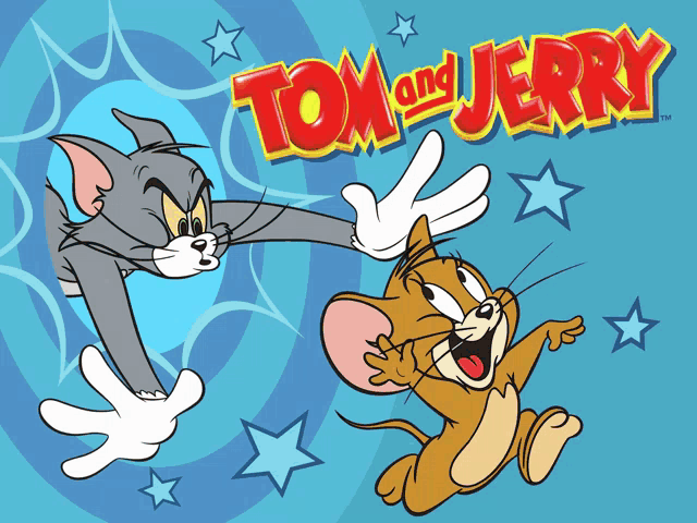 a cartoon of tom and jerry with a blue background