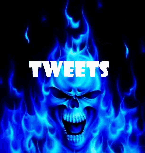 a picture of a skull with blue flames and the words tweets