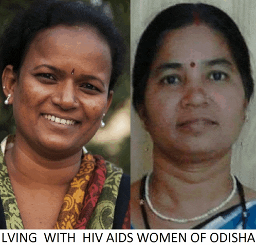 a picture of two women with the words ' lying with hiv aids women of odisha ' on the bottom