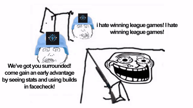 a drawing of a troll with the words " i hate winning league games " at the top