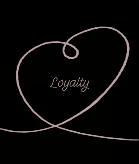 the word loyalty is written in pink letters on a black background