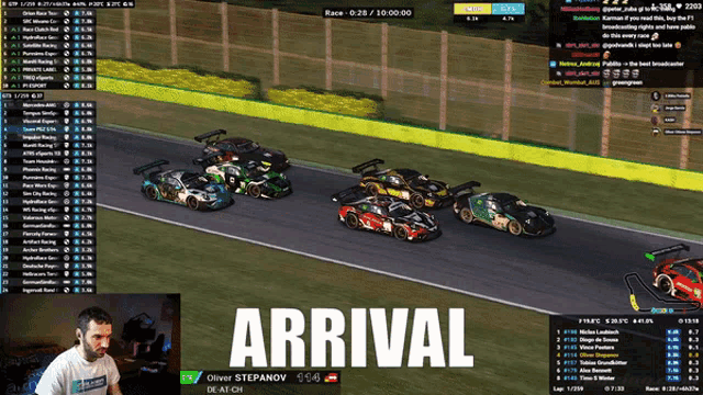 a computer screen shows a race with the word arrival in the corner