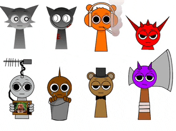 a bunch of cartoon characters including a cat a bear a monkey and a devil