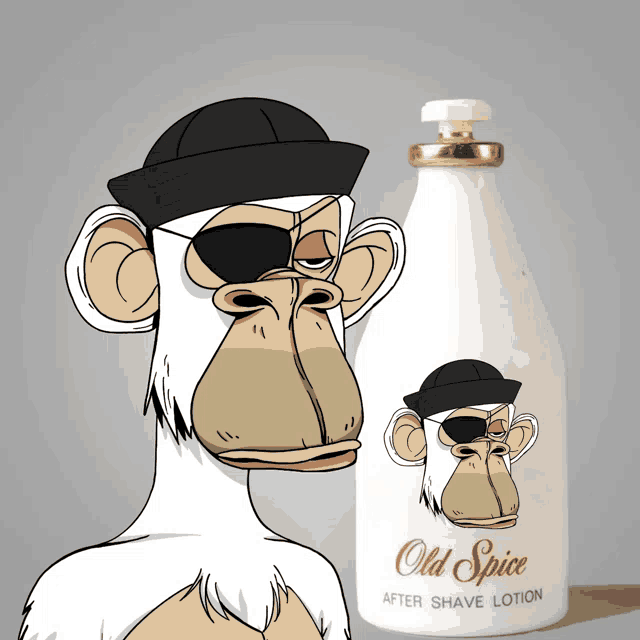 a cartoon of a monkey next to a bottle of old spice