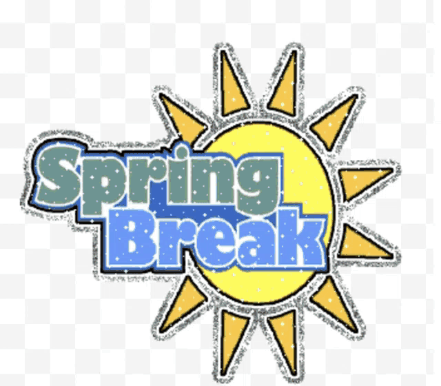 a drawing of a sun with the words spring break written below it