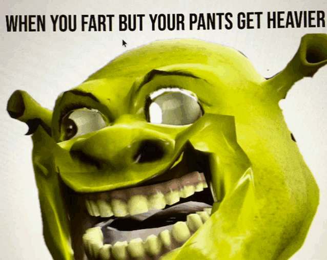 a shrek face with the words when you fart but your pants get heavier