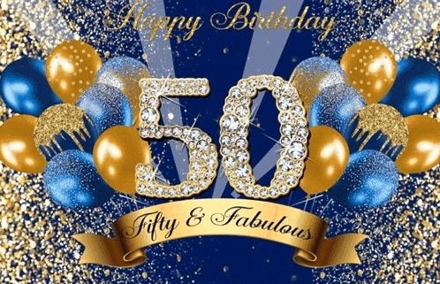 a 50th birthday greeting card with balloons and diamonds