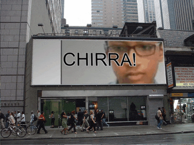 a large billboard on the side of a building that says chirra