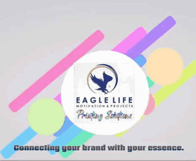 a logo for eagle life printing solutions with a colorful background