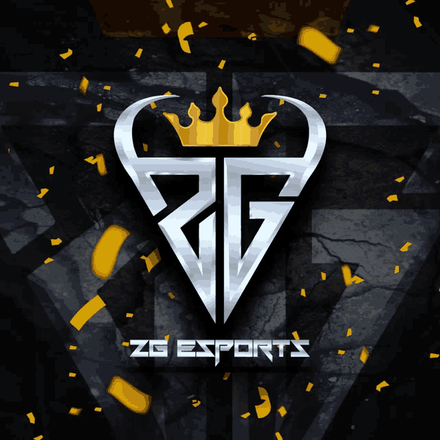 a logo for zg esports with a gold crown on it