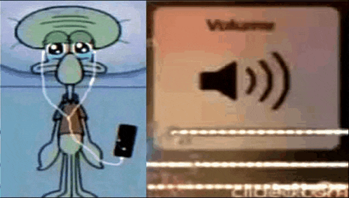 squidward from spongebob crying while listening to music on his phone