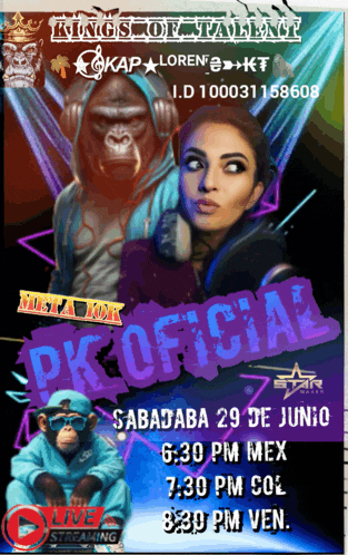 a poster for kings of talent shows a woman and a gorilla