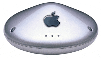 a silver apple device with three dots on the bottom