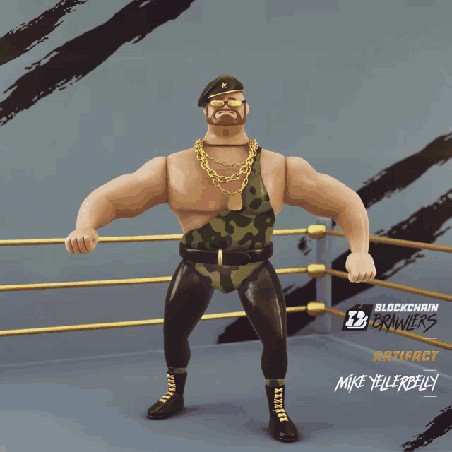 a cartoon character named mike yellerbelly in a wrestling ring