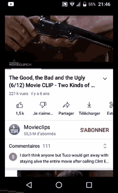 a screenshot of the good the bad and the ugly movie clip on youtube