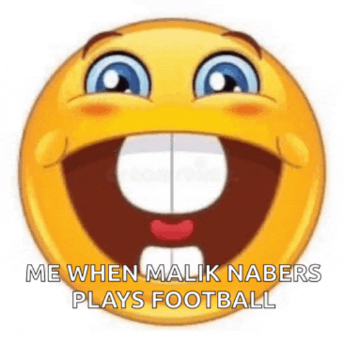 a smiley face with its mouth wide open and the words `` me when malik nabers plays football '' written on it .