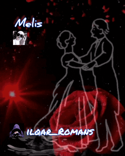 a drawing of a man and a woman dancing with the name melis on top