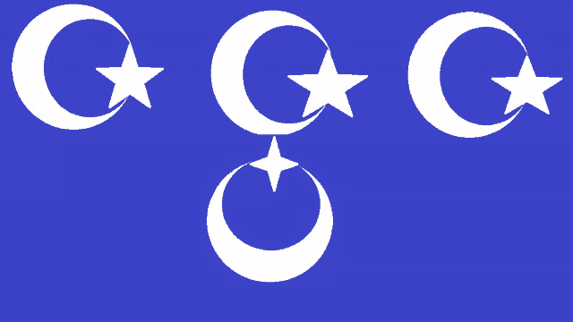 a blue background with three white crescent moons with stars on them