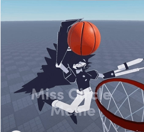 a cartoon character is playing basketball and the words miss circle meme are on the bottom right