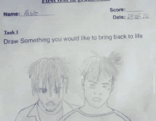 a drawing of two men with the words draw something you would like to bring back to life below them