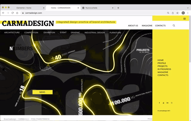 a screenshot of the carmadesign website with a yellow background