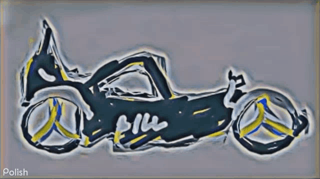 a colorful drawing of a motorcycle with the word polish below it