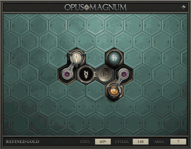 a screenshot of opus magnum with a hexagonal pattern