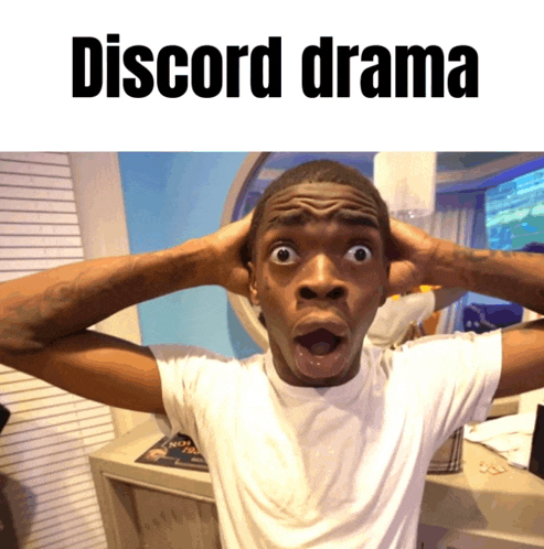 a man covering his ears with his hands and the words discord drama behind him