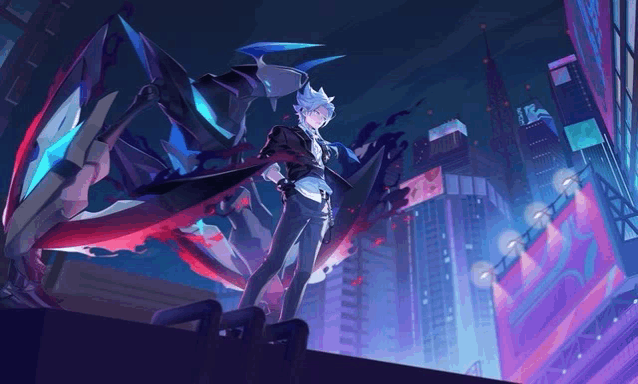 a man in a suit is standing on a roof with a giant robot behind him