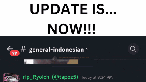 a screenshot of a message that says " update is ... now !!! "