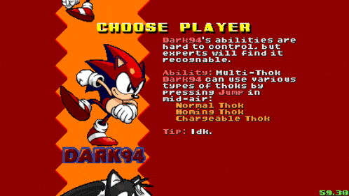 a choose player screen for sonic the hedgehog with dark94