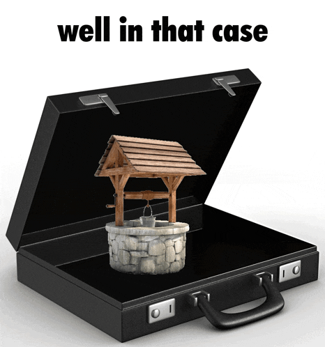 a black briefcase with a wishing well inside of it and the words well in that case above it