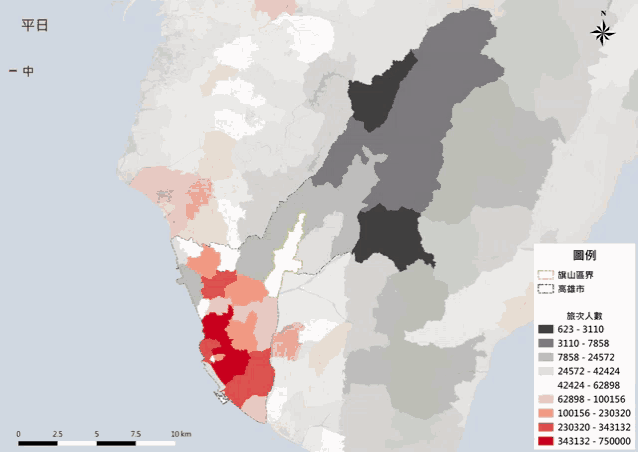 a map showing the number of people living in each area