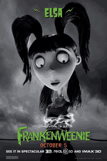 a poster for disney 's frankenweenie showing elsa