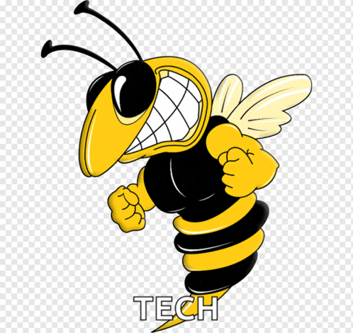 a cartoon bee with the word tech under it