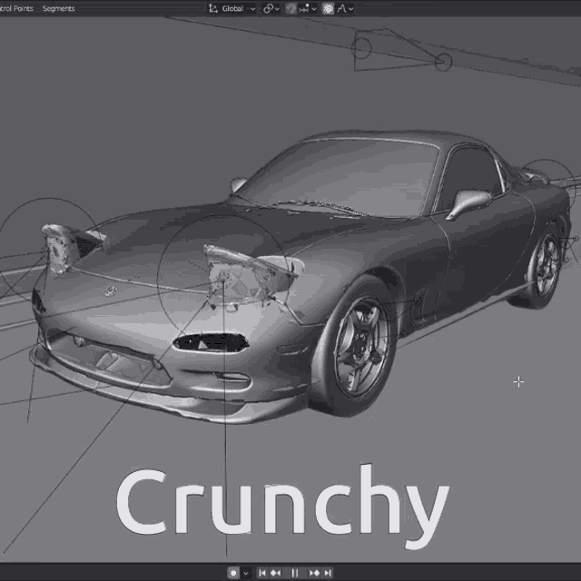 a 3d model of a car with the word crunchy on the bottom right